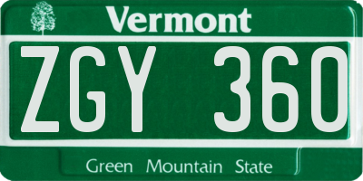 VT license plate ZGY360