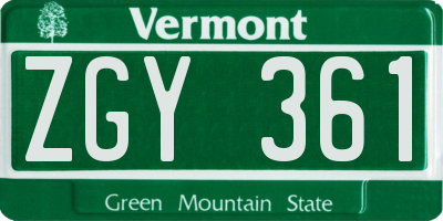 VT license plate ZGY361