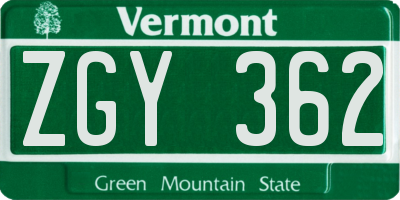 VT license plate ZGY362