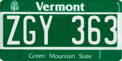 VT license plate ZGY363