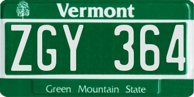 VT license plate ZGY364