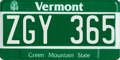 VT license plate ZGY365