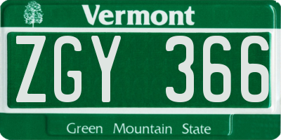 VT license plate ZGY366
