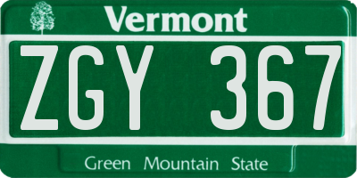 VT license plate ZGY367