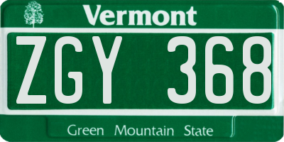 VT license plate ZGY368