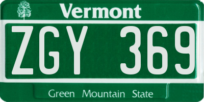 VT license plate ZGY369