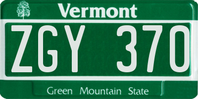 VT license plate ZGY370