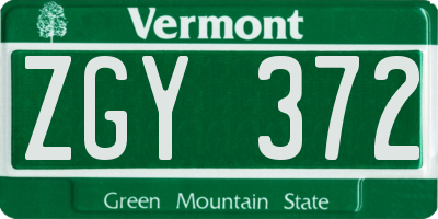 VT license plate ZGY372