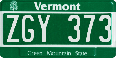 VT license plate ZGY373