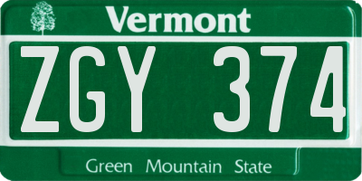 VT license plate ZGY374