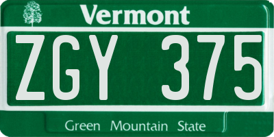 VT license plate ZGY375