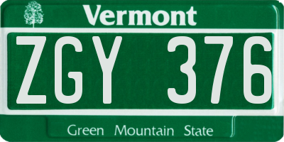 VT license plate ZGY376