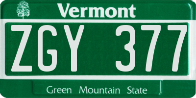 VT license plate ZGY377