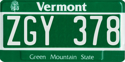 VT license plate ZGY378