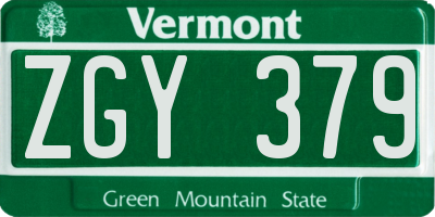 VT license plate ZGY379