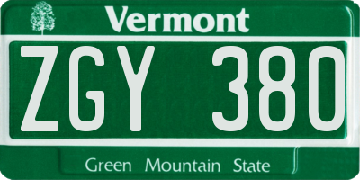 VT license plate ZGY380