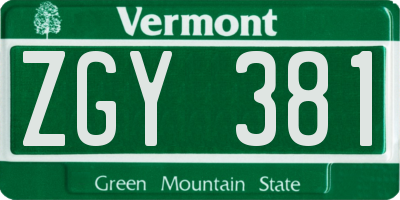 VT license plate ZGY381