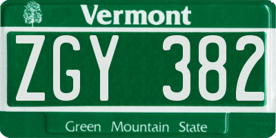 VT license plate ZGY382