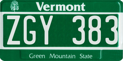 VT license plate ZGY383