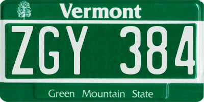 VT license plate ZGY384