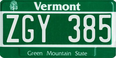 VT license plate ZGY385