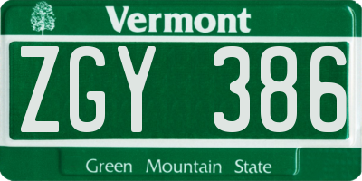 VT license plate ZGY386
