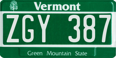 VT license plate ZGY387