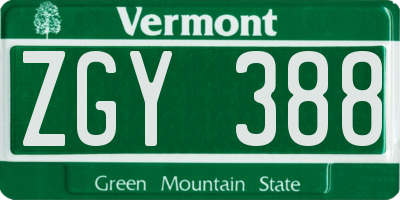 VT license plate ZGY388