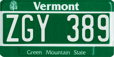 VT license plate ZGY389