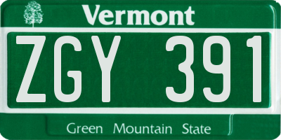 VT license plate ZGY391