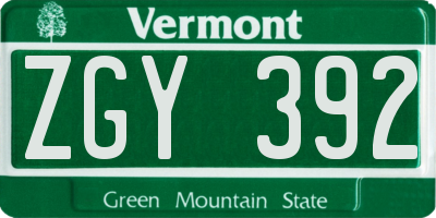 VT license plate ZGY392