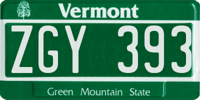 VT license plate ZGY393