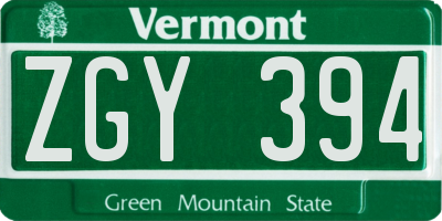 VT license plate ZGY394