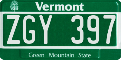 VT license plate ZGY397