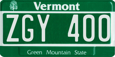 VT license plate ZGY400