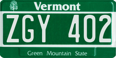 VT license plate ZGY402