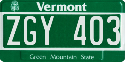 VT license plate ZGY403
