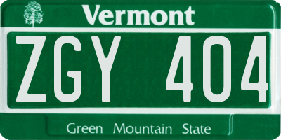 VT license plate ZGY404