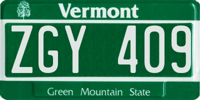 VT license plate ZGY409
