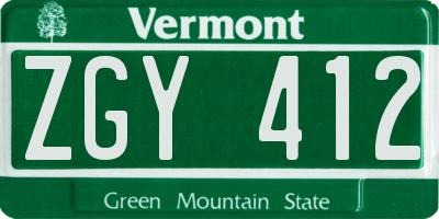 VT license plate ZGY412