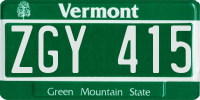 VT license plate ZGY415