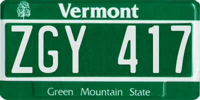 VT license plate ZGY417