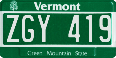 VT license plate ZGY419