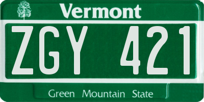 VT license plate ZGY421