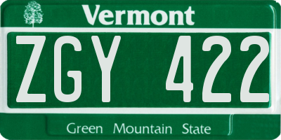 VT license plate ZGY422