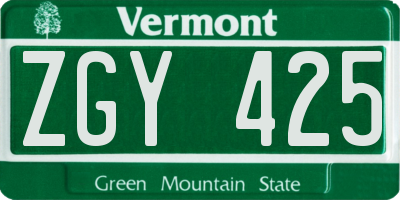 VT license plate ZGY425