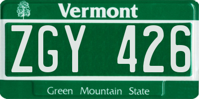 VT license plate ZGY426