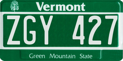 VT license plate ZGY427