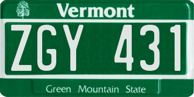 VT license plate ZGY431