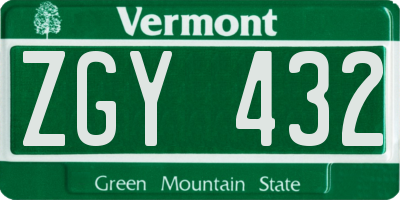 VT license plate ZGY432